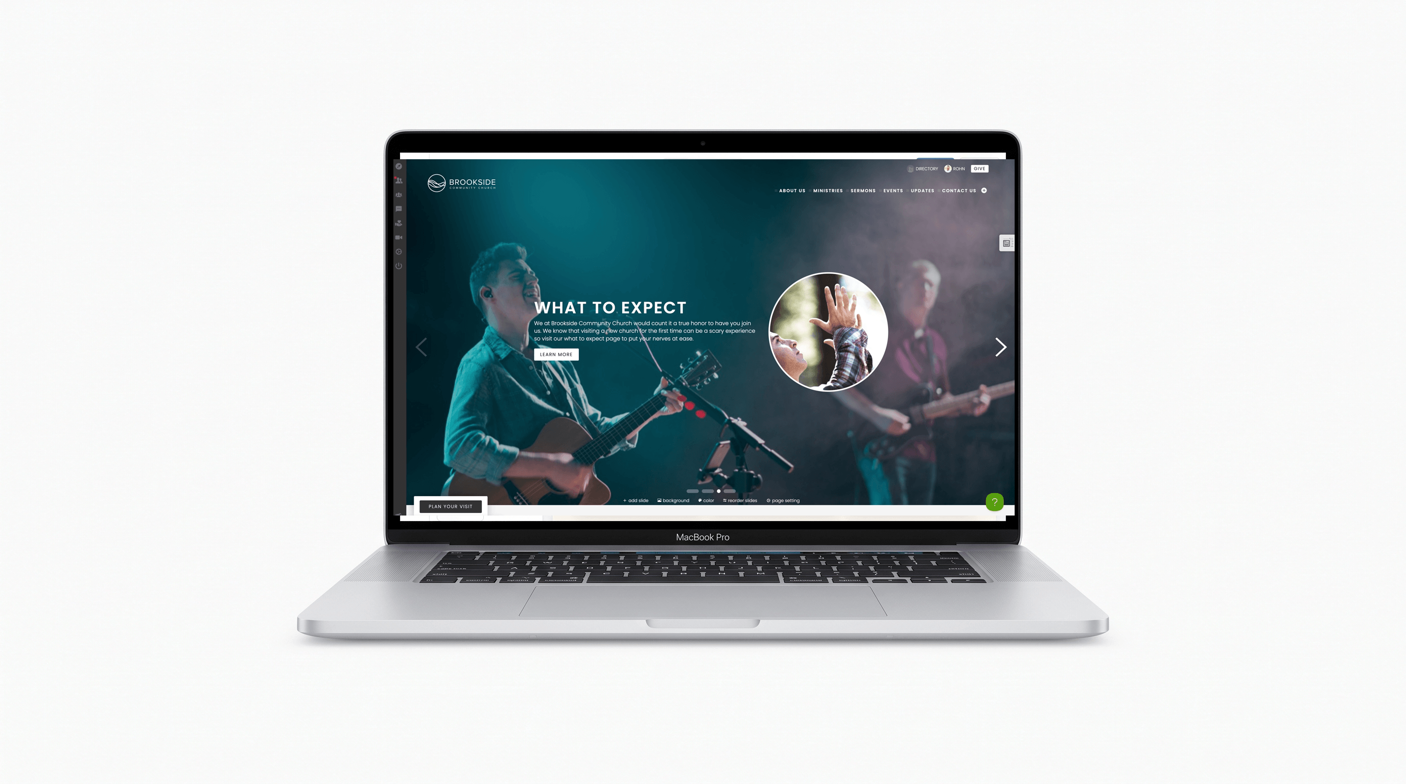 ChurchSpring church website builder shown on a laptop